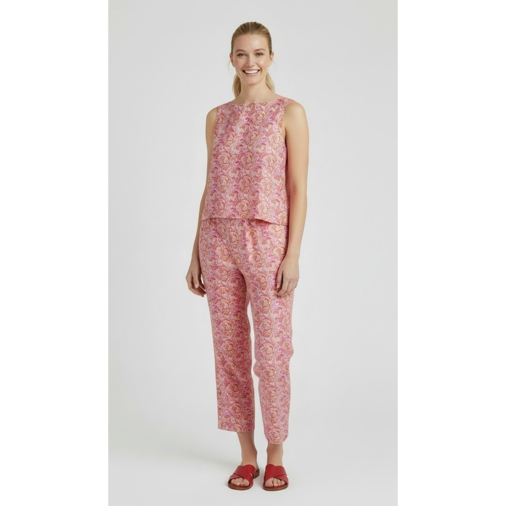 Vintage Evan Picone 2-Pc Paisley Silk Set Pink Sleeveless Top‎ Cropped Pants 16